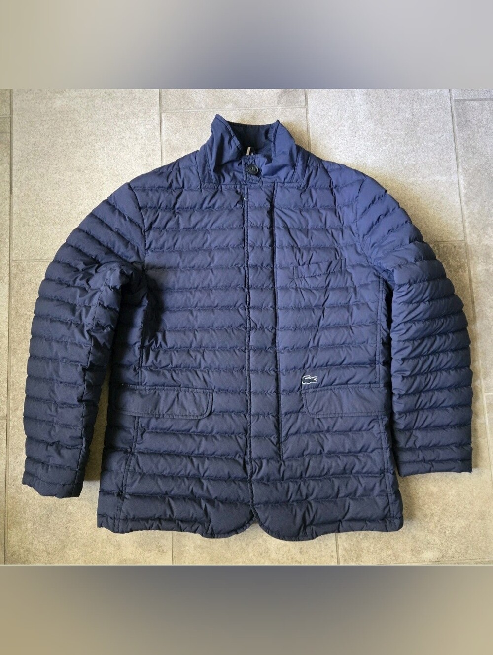 Lacoste Men Navy Blue Quilted Puffer Jacket Coat BH9634 Sz FR 52 US L Large Auth